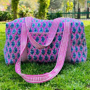 Large Cotton Weekender Travel Bag, Handmade Quilted Fabric Duffle Bag, Block Printed Overnight Bags, Hand Luggage Bag, Bags for Women, color -4