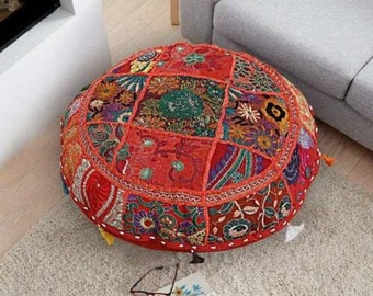 Runde Kissen Boho Yoga Meditation Kissen Kissenbezüge Indisch Boho Bunt bestickt Patchwork Bodenkissen Indisches Kissen