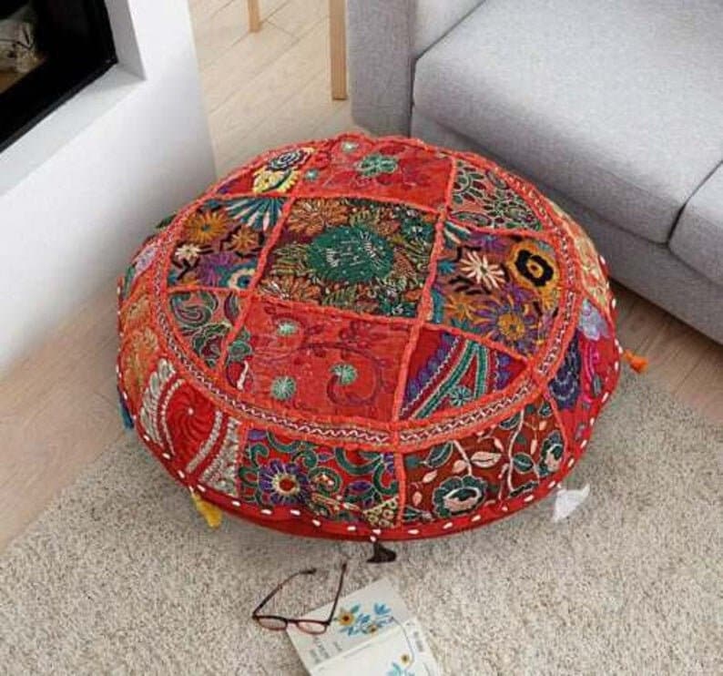Coussin De Tissage Fait Main Rond Naturel - Pouf Yoga Et Siège Confortable