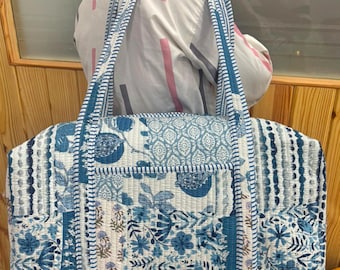 Large Cotton Patches Duffle Bags Blockprint Quilted Fabric Weekender Bags For Women Holiday Gifts Handmade Colorful Travel Overnight Bags