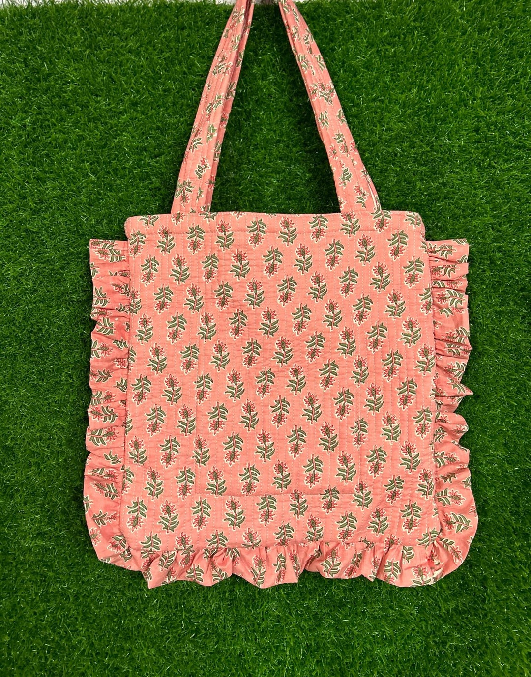 Cotton Quilted Ruffle Tote Bags | Women's Handbag Shoulder Bag ...