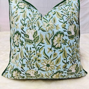 indian block print cotton Piping cushion cover, bohemian Cording cushions handmade boho cotton pillow covers floral block throw pillows