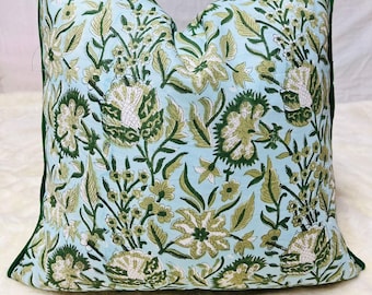 indian block print cotton Piping cushion cover, bohemian Cording cushions handmade boho cotton pillow covers floral block throw pillows