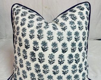 indian block print cotton piping cushion cover, bohemian raffle cushions handmade boho cotton pillow covers floral block throw pillows