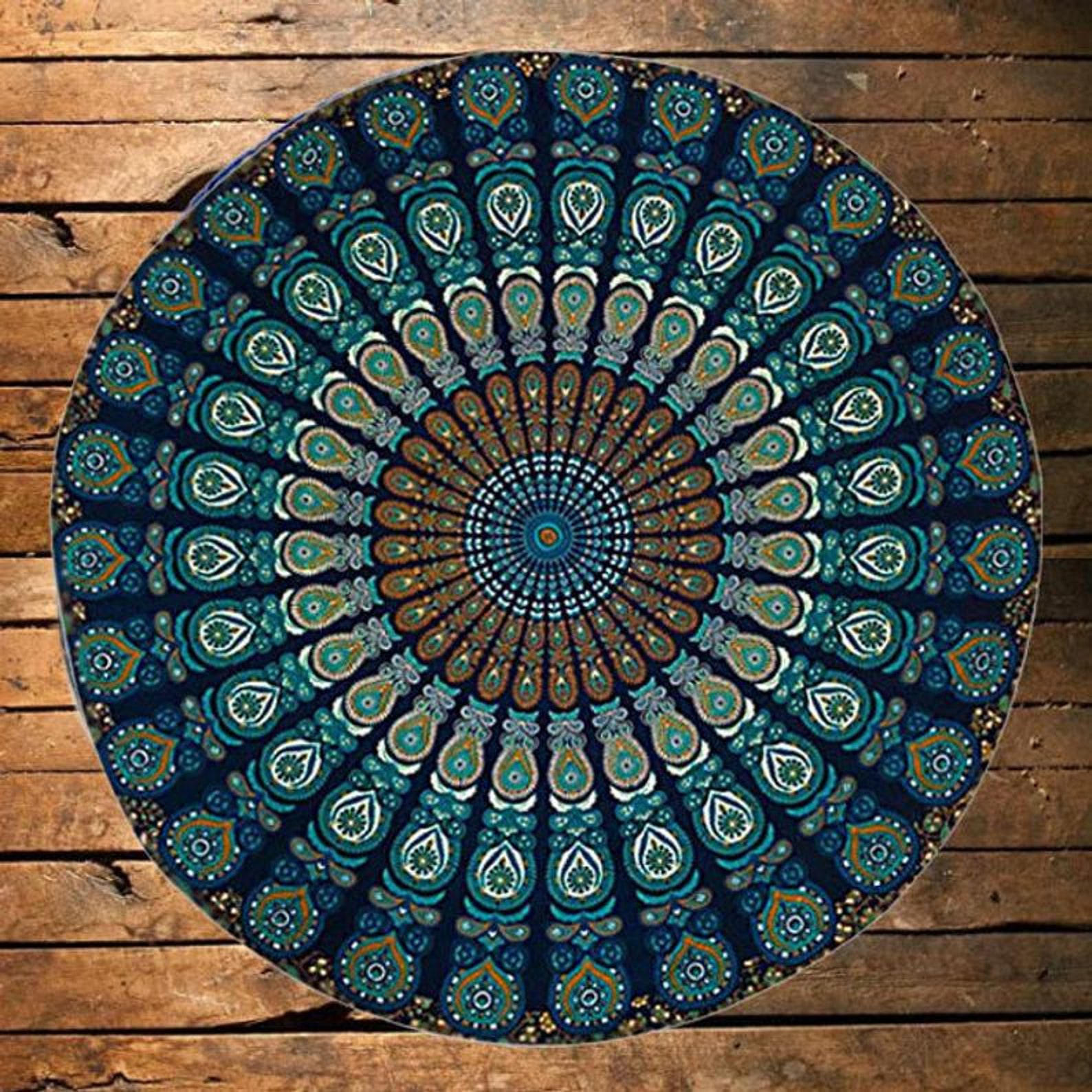 Handgefertigter Indischer Patchwork-Bodenkissenbezug, Rund, 80 Cm Ø – Vintage Boho-Stil Aus 100% Baumwolle