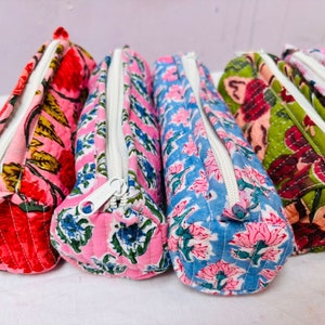 Astuccio per cosmetici trapuntato floreale indiano Astuccio per penne in cotone piccolo, mini astuccio per pennelli per trucco, astuccio per rossetto Astuccio per matite e astuccio da viaggio