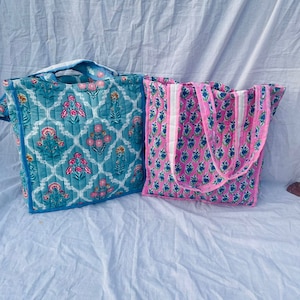 Large Cotton Weekender Travel Bag, Handmade Quilted Fabric Tote Bag, Block Printed Overnight Bags, Hand Luggage Bag, Bags for Women,
