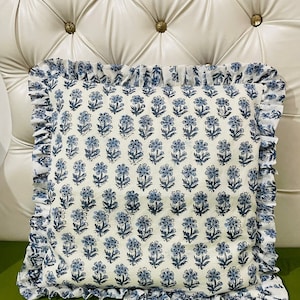 Hand block cotton frill cushion cover, home décor pillowcase, farmhouse décor pillow cover, living room pillow cover, gift for mom pillow,