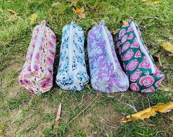 Large Quilted Floral Cotton Pencil Pouch | Handmade Colorful Hippy Strong Pencil Case| Wash Small Makeup Pouch | Cute Pen Case |Gift for Her