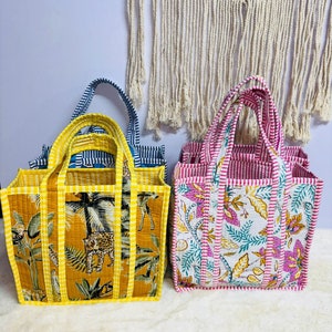 Indische Block gedruckt Tragetaschen Große Baumwolle Gesteppte Damen Handtasche Reise Tote Geburtstagsgeschenk Weihnachtsgeschenk für sie Zurück zu Schultasche