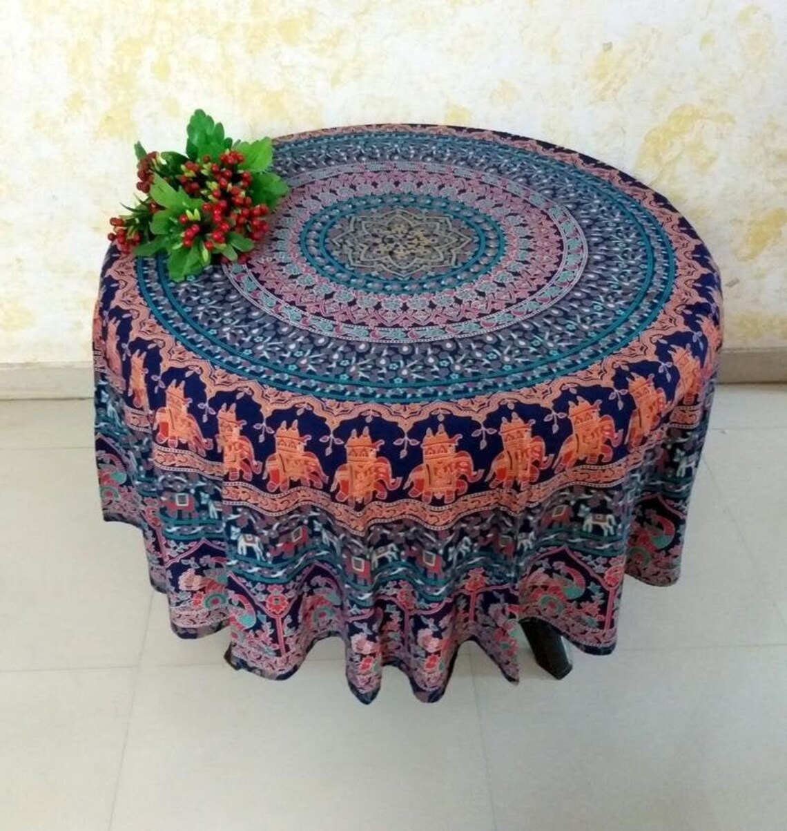 Round Table Cover Bohemia Indian Mandala Table Cloth Fabric Etsy UK
