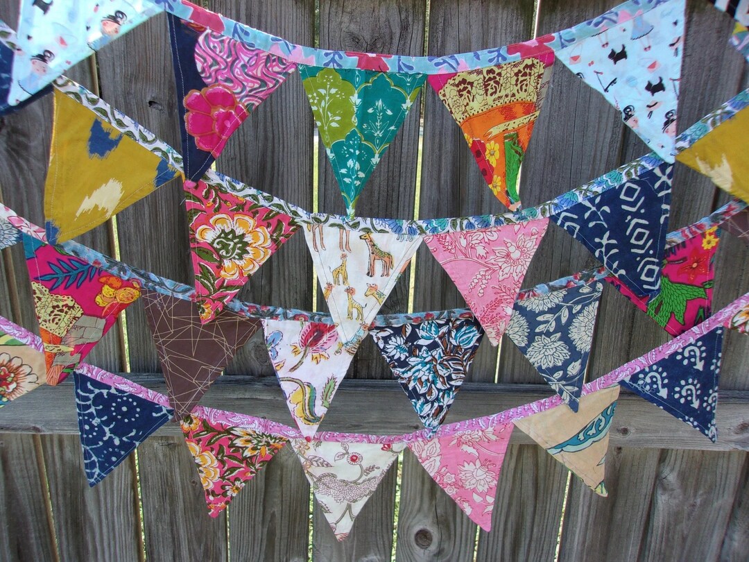 Vintage Flower Bunting Banner Colorful Festive Fabric Bunting Flags 