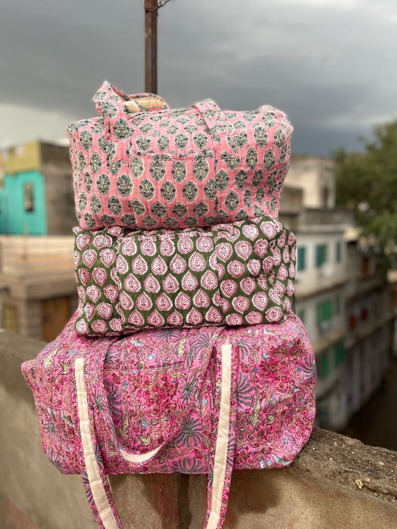 Grand sac de voyage de week-end en coton, sac de sport en tissu matelassé  fait main, sacs de voyage à blocs imprimés, sac pour bagage à main, sacs  pour femme, 