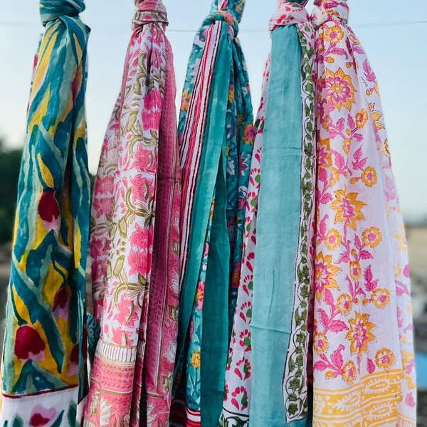 Paréo de plage en coton indien imprimé blocs de main Sarongs de plage voile doux paréo d'été cadeau pour elle