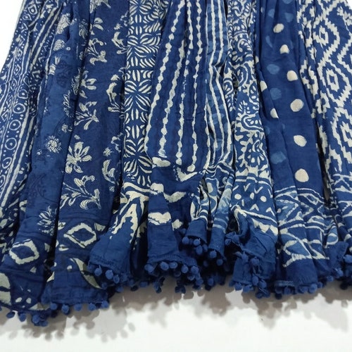 Boho Scarf Cotton Indigo And White Printed Scarves Bohemian Women Wear Scarve Hand Block Print Scarf/Stole Gift For Her Indian Scarf