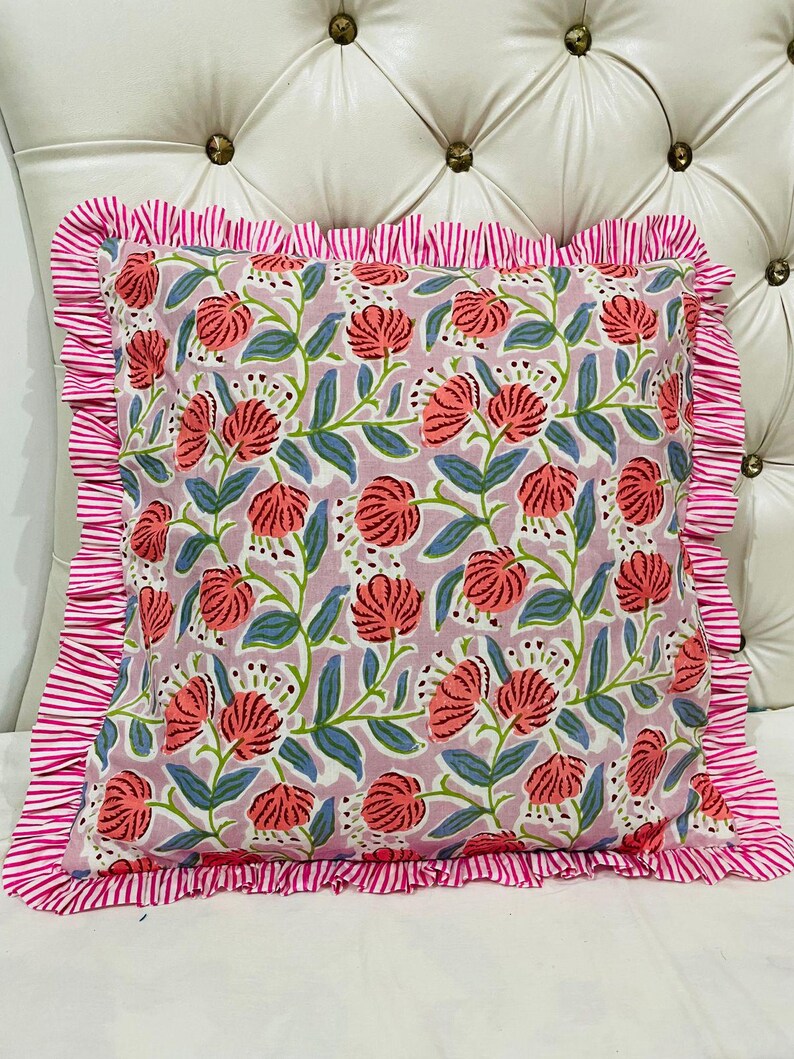 Ruffled Pillow Covers |Indian Frill Pillow Shams | Cotton Pillow Cases | Block print Cushions |Throw Pillow Cover | Boho Bedding Pillows Pattern 9
