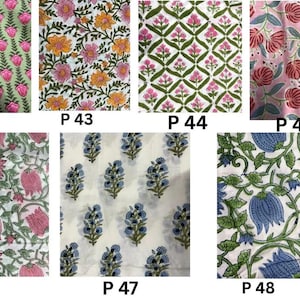 May include: A collection of fabric swatches with various floral patterns. Designs include pink and green floral arrangements, yellow and pink flowers, and blue floral patterns. Each swatch is labeled with a "P" followed by a number.