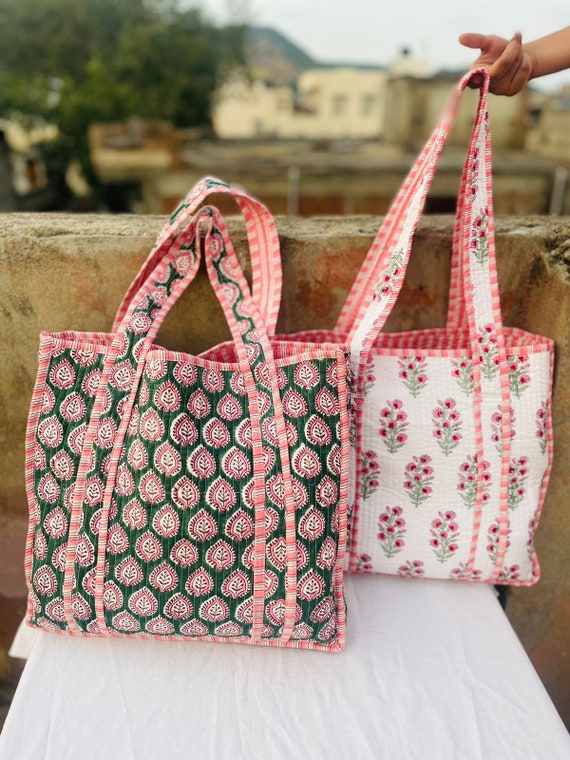 Large Quilted Floral Cotton Tote Bags for Women Bohemian - Etsy