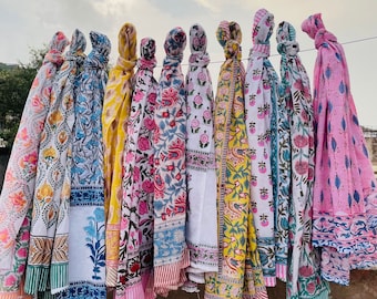 Cotton Beach Sarong Indian Hand Block Print Beach Sarongs Soft Voile Fabric Summer Pareo Gift for Her