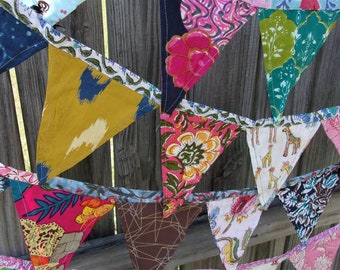 Block Print Bunt Boho Wimpelkette Stoff 40 ft Vintage Shabby Handmade Blumen Chic Garten Girlande Eco Einzigartig Wimpelkette Kinderzimmer Deko