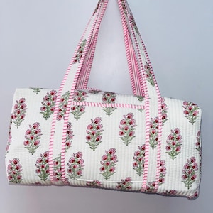 Grande bolsa de viagem de algodão para o fim de semana, bolsa de viagem de tecido acolchoado feito à mão, bolsas para pernoite com estampa de blocos, bolsa de bagagem de mão, bolsas para mulheres,