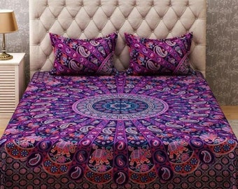 100% Cotton Bed Sheets Boho Indian Mandala Dorm Bedding Set With Pillowcases Bohemian Queen Twin bed Sheet Sets Indian Bedding Set