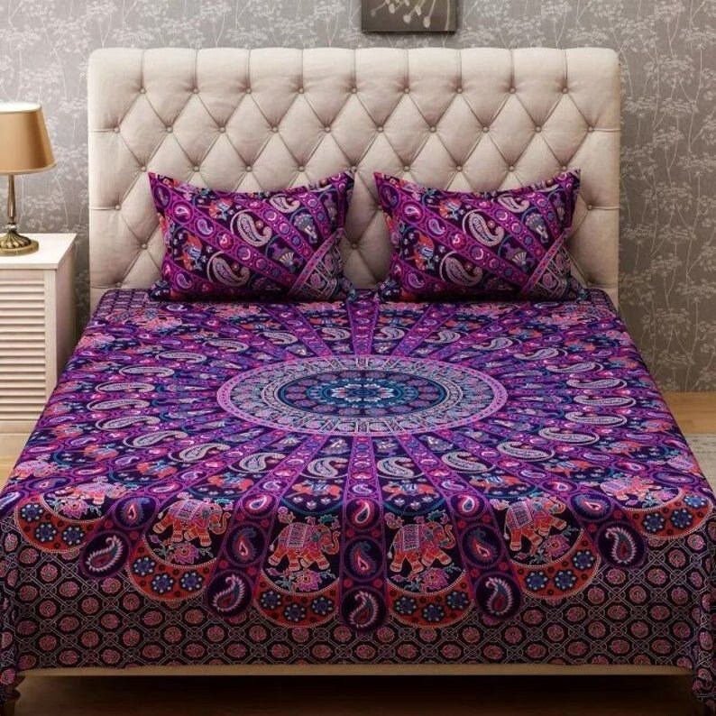 100 Cotton Bed Sheets Boho Indian Mandala Dorm Bedding Set Etsy