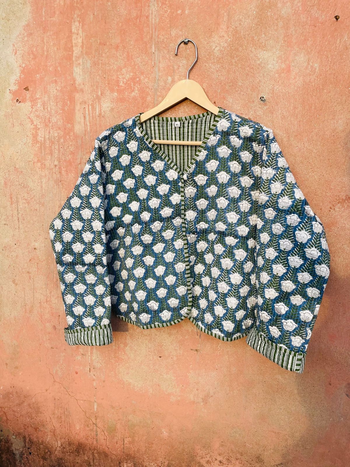 Blockprint Quilted Jacket Cotton Boho Women's Quilting Blockprint Quilted Jacket Cotton Boho Women's Quilting