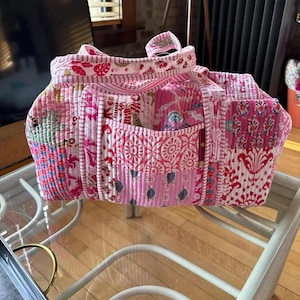 Grand sac de voyage de week-end en coton, sac de sport en tissu matelassé fait main, sacs de voyage à blocs imprimés, sac pour bagage à main, sacs pour femme,