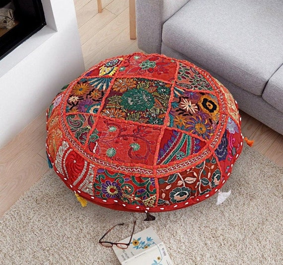 Cuscini rotondi Fodere per cuscini rotondi Boho Fodera per cuscino  patchwork ricamata colorata fatta a mano indiana con cuscino per  decorazioni per la casa con pom pom -  Italia