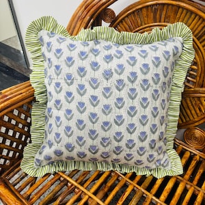 Block Print Boho Cushion Cover With Frill Handmade Cotton Bed Throw Pillows, bohemian pillow cushion cover vintage home decor frill cushion Pattern  13