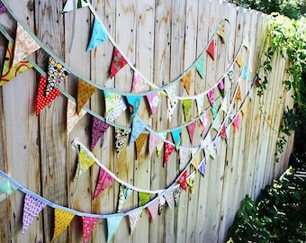 FABRIC BUNTING BANNER Boho Indian Colorful Cotton Bunting Garland Banner, Bunting Flags, Pennant Flags Banner, Fabric Garland Banners,