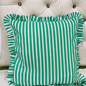 Indian Hand Block Print Stripe Floral Frill Cushion Covers, Bohemian Sofa Throw Pillows Boho Home Décor Cushions Vintage Cotton Pillow Sham