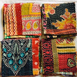 ボヘミアンキルト生地パッチワーク 6.5インチスクエア、ヴィンテージインドサリースクエア生地スクエアパック、ボヘミアンカンタ生地キルティングスクエア、カンタスクラップ