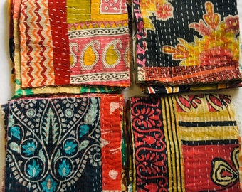 Boho Quilt Fabric Patchwork 6.5" Squares, Vintage Indian SARI SQUARES Fabric Square pack, Boho Kantha Fabric Quilting squares, Kantha Scraps