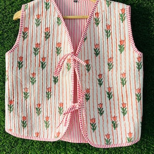 Cotton Women&#39;s Quilted Jacket Block Printed Boho Style Quilted Handmade Jackets, Coat Holidays Gifts Button Closer Jacket for Women Gifts