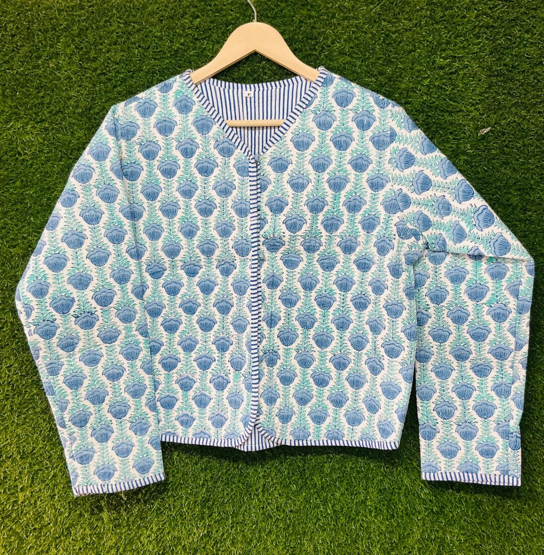 Blockprint Quilted Jacket Cotton Boho Women's Quilting Jacket