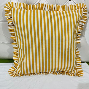 Indian Block Print Cotton Frill Bohemian Pillow Cushion Covers -Sofa Cushion Covers Floral Cushion Covers Decorative Pillows -16"X16" 18x18