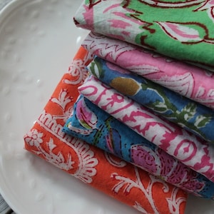 Pink/Blue Block Print Dinner Napkin