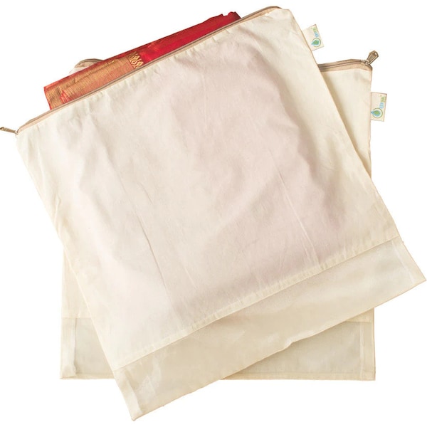 Handgemaakte katoenen kledingzakken met ritssluiting en netvenster / Saree Cover / Reispakket / Kledingtas / Garderobeorganisator