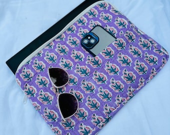 Handmade Quilted Laptop Case/Laptop Cover, for 13inch, 15inch Cotton Block Printed Quilted iPad Pouch MacBook Air Laptop Sleeve For Women