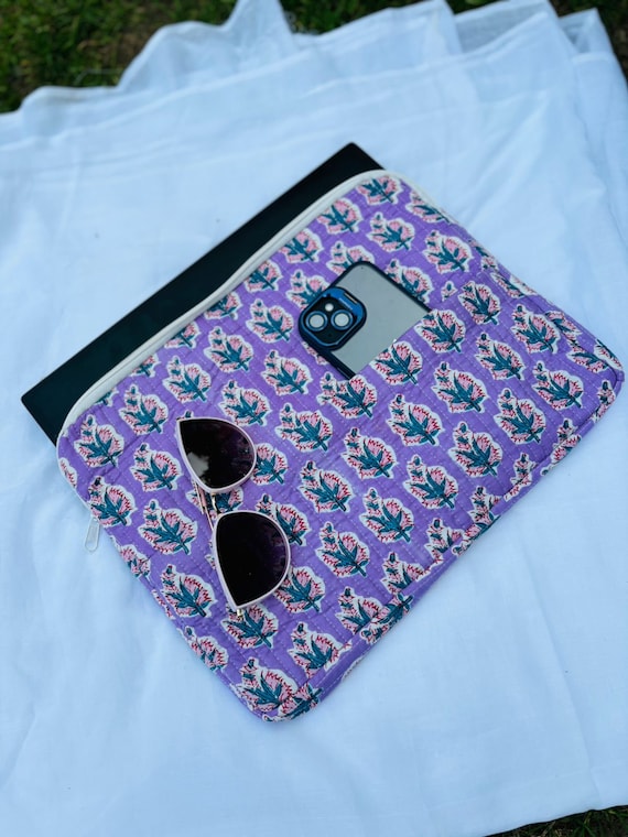 Handmade Quilted Laptop Case/Laptop Cover, for 13inch, 15inch Cotton Block Printed Quilted iPad Pouch MacBook Air Laptop Sleeve For Women