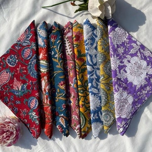Blockprinted Cotton Mix Match Cloth Napkins Boho Style Reusable Table Napkin, Assorted Fabric cocktail napkins Housewarming Party Events
