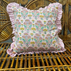 Block Print Boho Cushion Cover With Frill Handmade Cotton Bed Throw Pillows, bohemian pillow cushion cover vintage home decor frill cushion Pattern 16