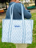Embroidered Monogram Large Tote Weekend Bags, Cotton Quilted Handprinted Floral Shopping Travel Carryall Bag Beach Tote Bags for Women Gifts product logo