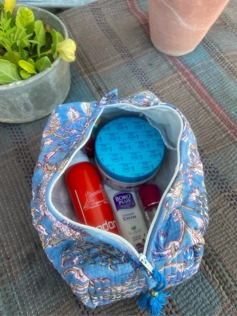 Handmade Quilted Toiletry Bag 100 Cotton Quilted Block Etsy