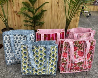 Indian Block Printed Tote Bags Large Cotton Quilted Women's Handbag Travel Tote Birthday Present Christmas Gift For Her Back to School Bag