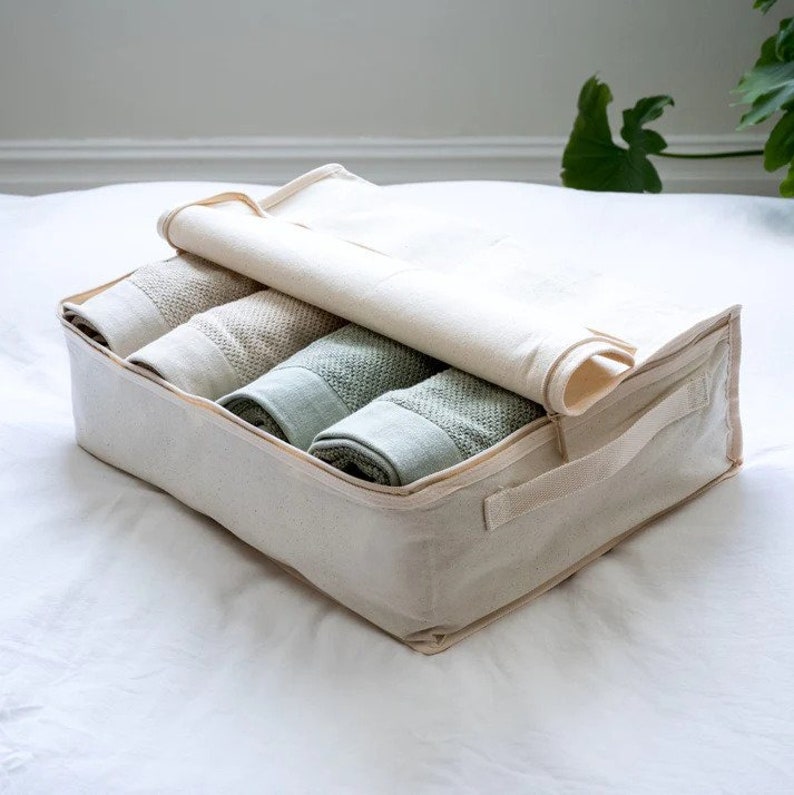 100% Cotton Canvas Handmade Quilt Storage Bags, Wardrobe Underbed Storage Bag for Beddings Comforters Blankets Pillows, image 2