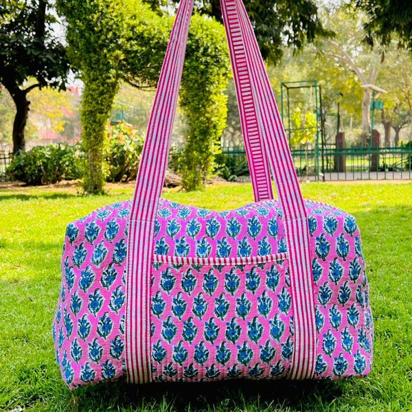 Bolso grande de hombro de lona acolchado de algodón, bolso de noche lavable con estampado floral, bolsos ecológicos para compras de yoga en la playa Boho Weekender