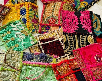 pre cut bohemian Indian embroidered swatches boho Decorative fabric Swatches-Sparkly Indian Fabric Swatches Samples